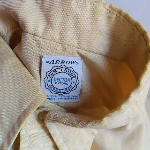 Vintage Arrow Cum Laude Decron Oxford Yellow Short Sleeve Shirt 14.5 Small Trash - Picture 3 of 10